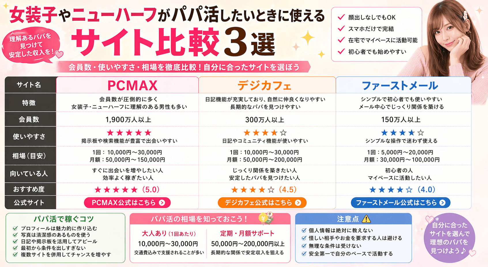 女装子やニューハーフがパパ活したいときに使えるサイト比較3選